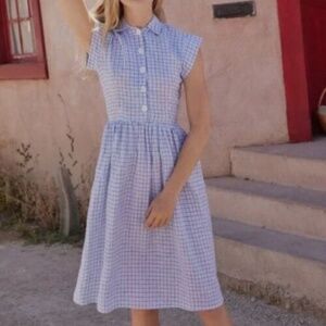 Christy Dawn, L, rayon blue/white simple dress